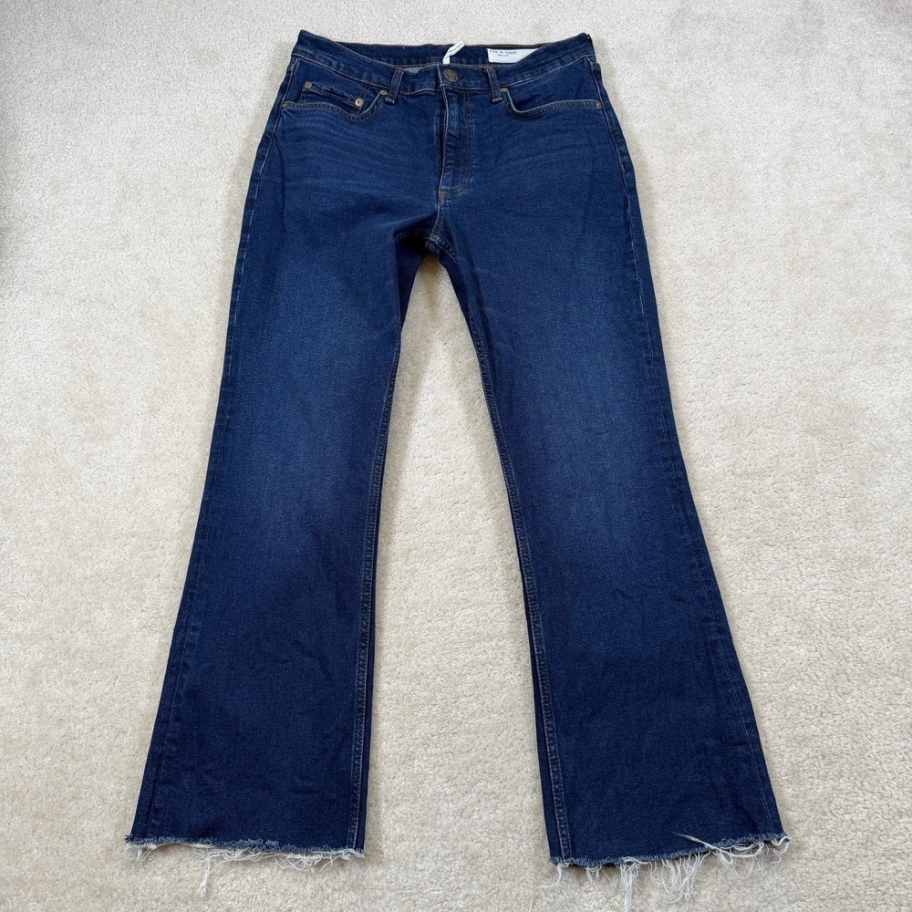 Rag & Bone Peyton Mid-Rise Bootcut Jeans Womens Size 30 Blue Raw Hem Cropped - Picture 1 of 13